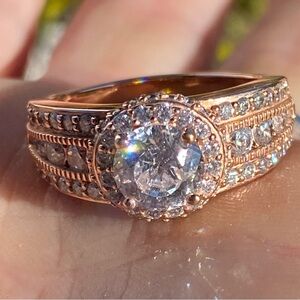 NIB Rose Gold Over 925 Sterling Silver Round Cubic Zirconia Halo Ring  | Vietnam